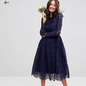 Asos Design lace long sleeve midi prom dress